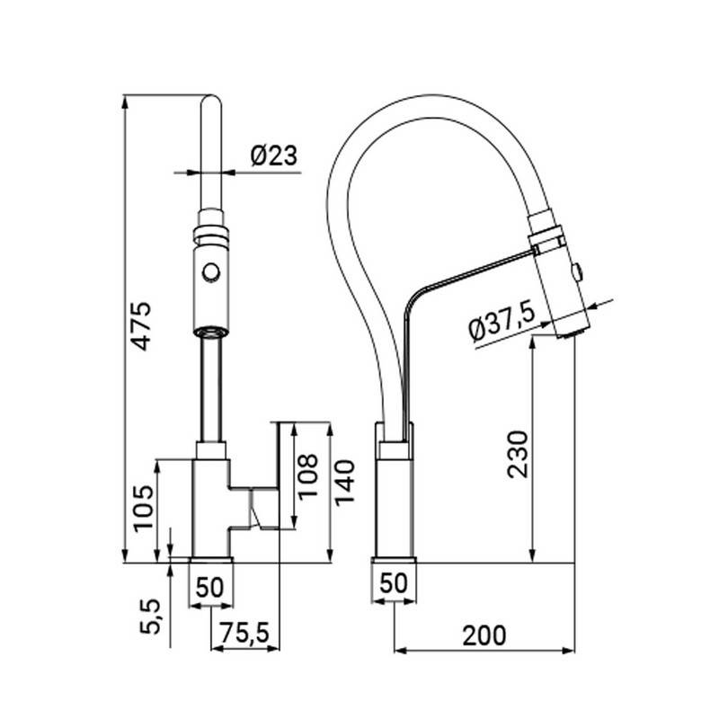 Miscelatore lavello bocca alta estraibile a 2 funzioni in acciaio - Serie Portland Idrobric SCARUB1155AC