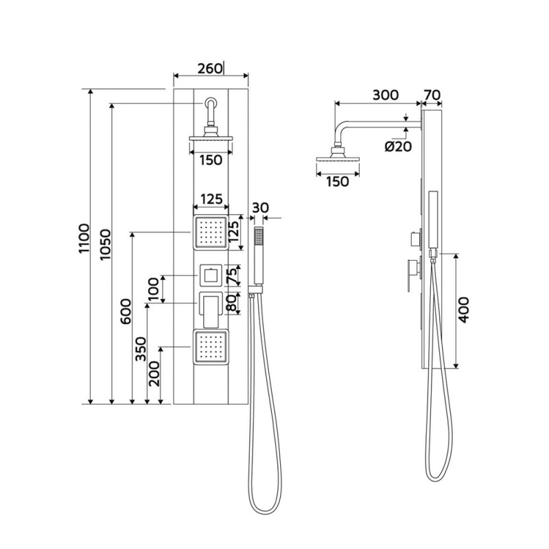 Pannello doccia quadrato nero - Serie Cancun Idrobric SCACOL0182NE