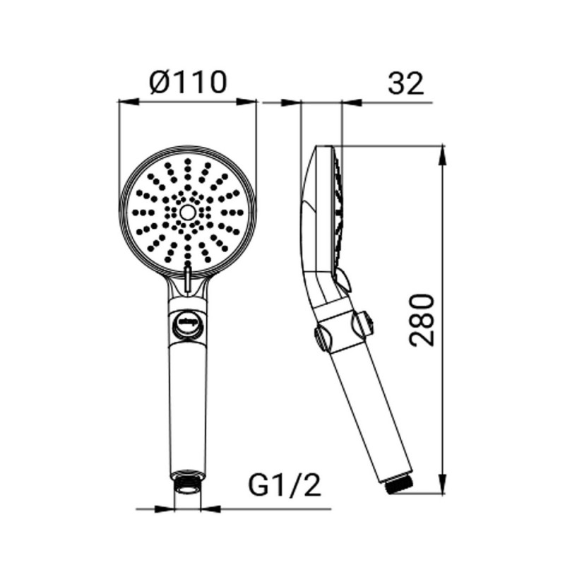 Doccetta nera con pulsante getto stop e 5 getti - Serie Zeus Aquasanit SAPDOC0272NE