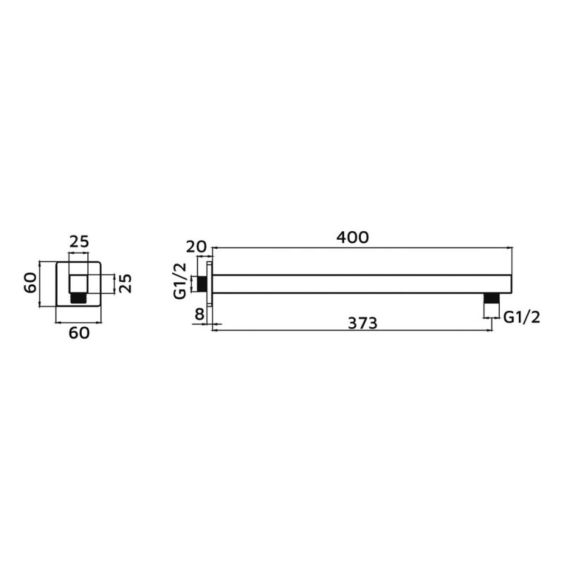 Braccio doccia quadrato lungo 40 cm con rosone Idrobric SAPBRA0044CR