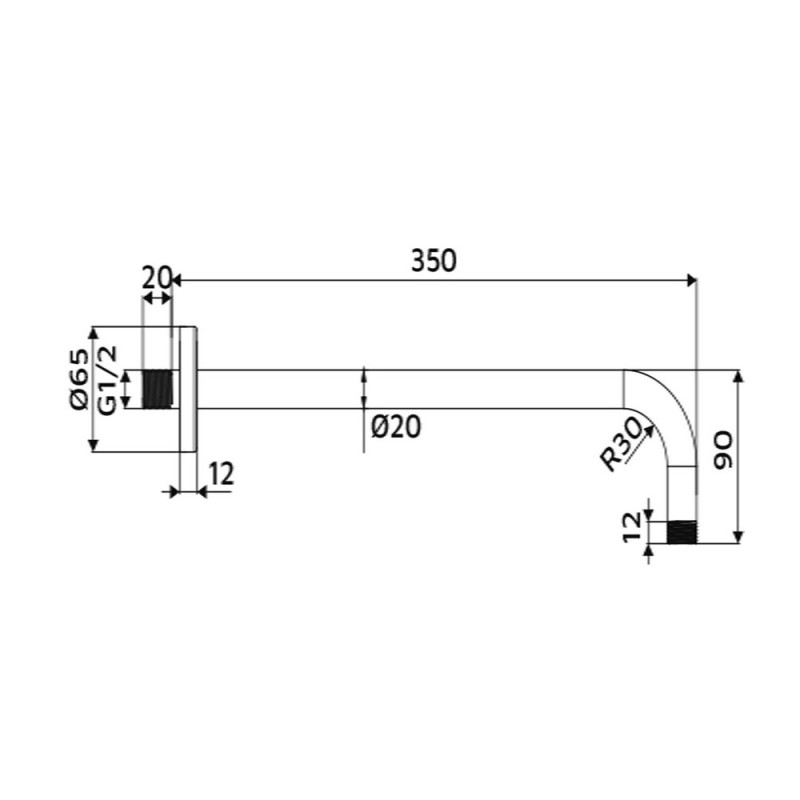 Braccio doccia a parete curvo 35 cm Idrobric SAPBRA0038CR