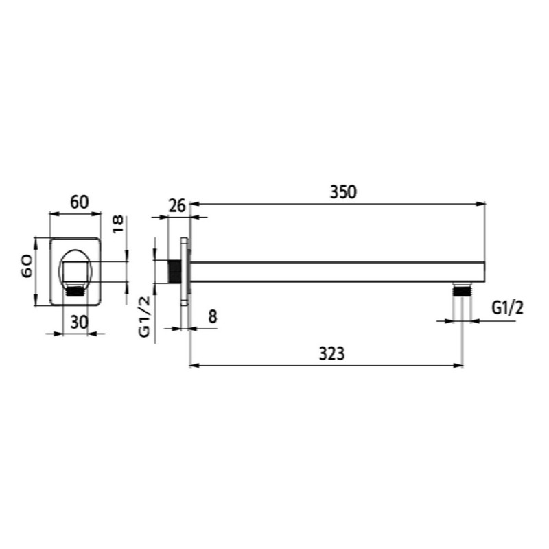 Braccio doccia a parete rettangolare 35 cm Idrobric SAPBRA0029CR