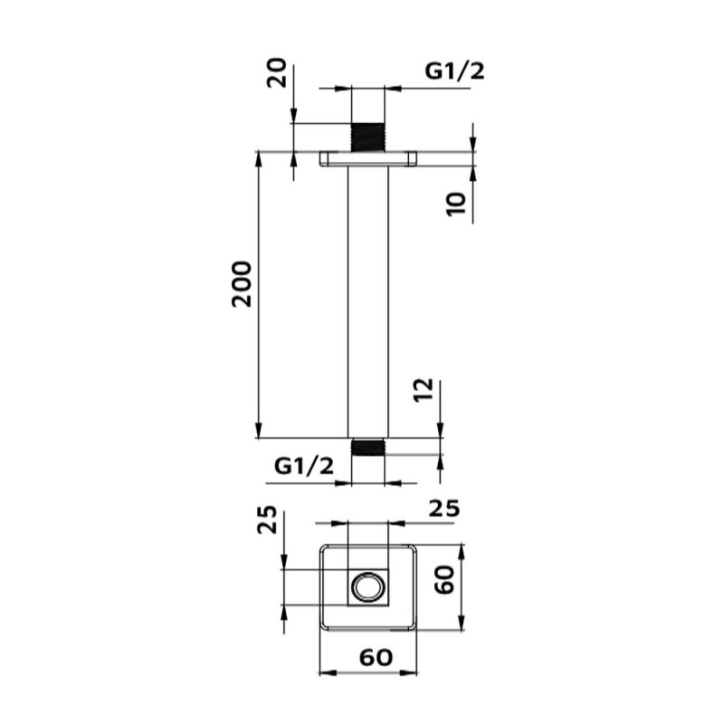 Braccio doccia a soffitto quadrato 20 cm Idrobric SAPBRA0034CR