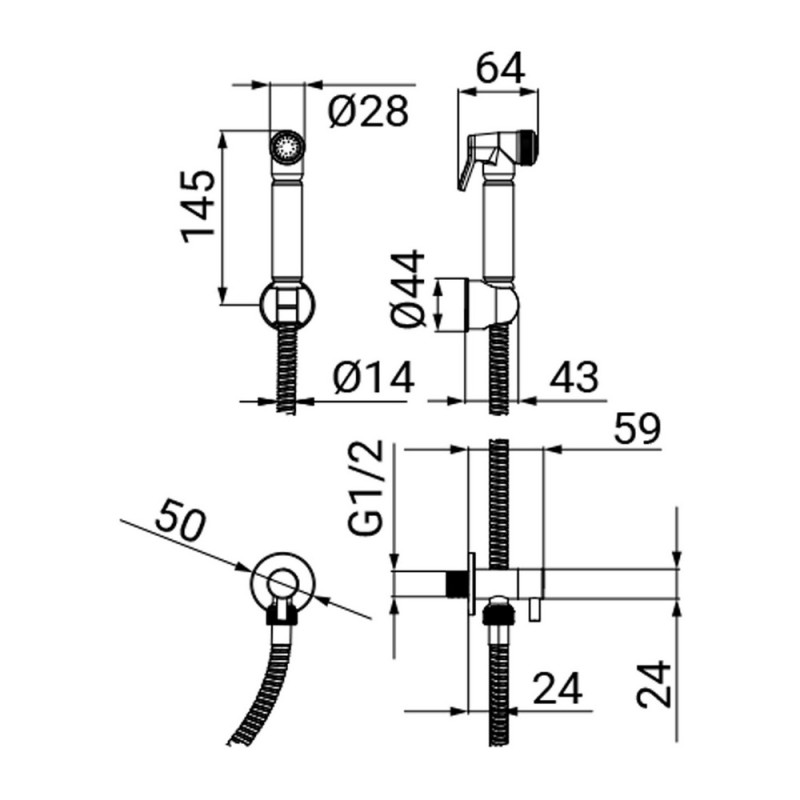 Duplex idroscopino tondo flessibile 150 cm con supporto e rubinetto Idrobric SAPDUP0076CR