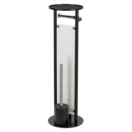 Piantana porta scopino e rotolo con vetro finitura nera/cromo Idrobric A113002NR