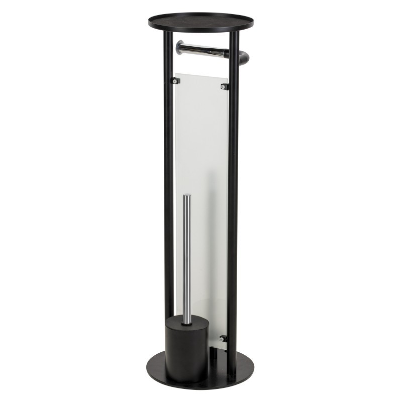 Piantana porta scopino e rotolo con vetro finitura nera/cromo Idrobric A113002NR