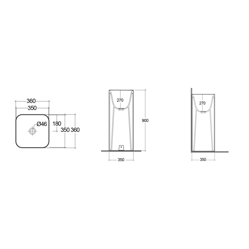 Lavabo freestanding quadrato 36 cm linea petit Rak Ceramics 185-RPFQ-36 Lavabo freestanding quadrato 36 cm linea petit Rak Ceramics 185-RPFQ-36