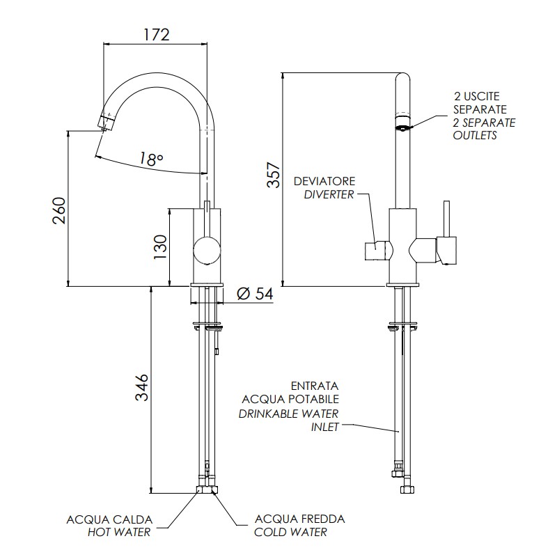 Miscelatore lavello per acqua depurata a tre vie Mariani Mariani Rubinetterie 560UM
