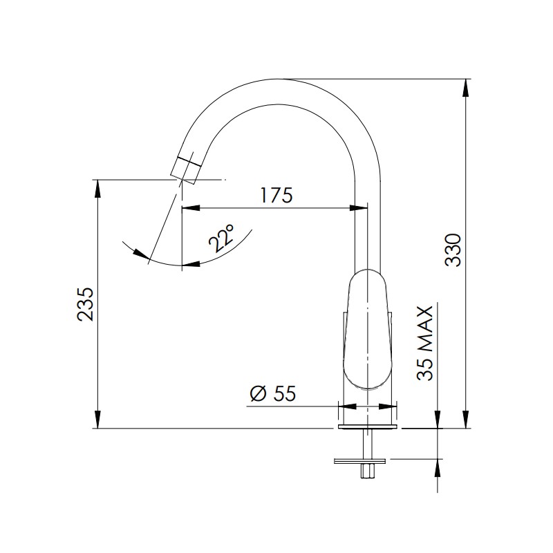 Rubinetto lavello con canna alta a u girevole - serie class line Remer L72