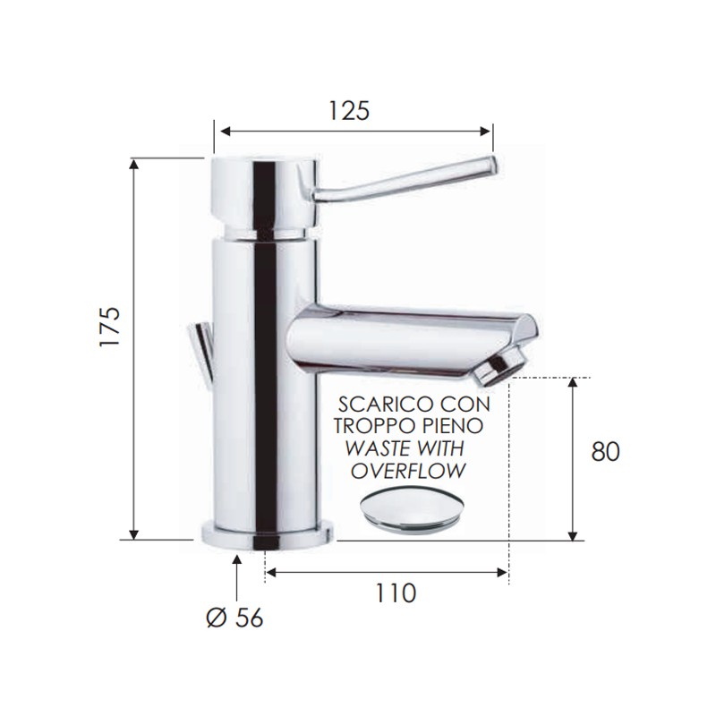 Miscelatore monocomando lavabo con o senza scarico serie minimal remer Remer N11