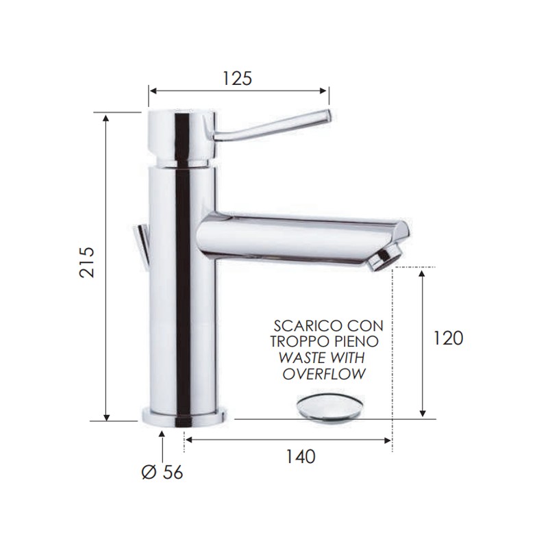 Miscelatore monocomando per lavabo design minimale con o senza scarico Remer N11A