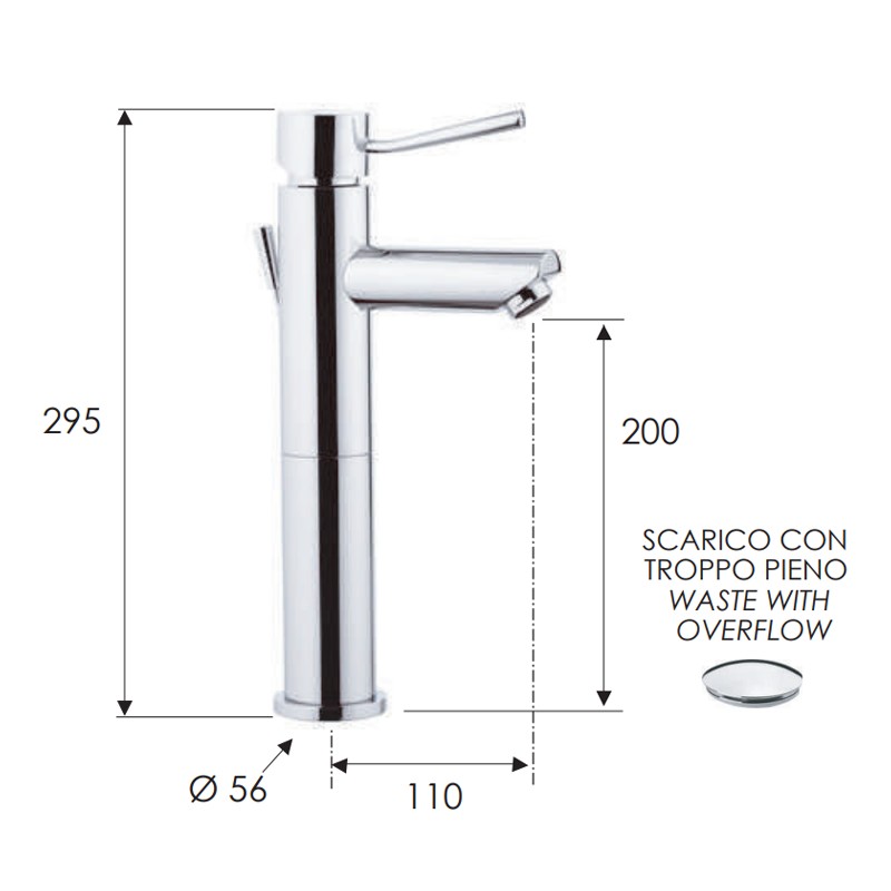 Miscelatore minimal alto per lavabo con o senza scarico rubinetteria remer Remer N11L