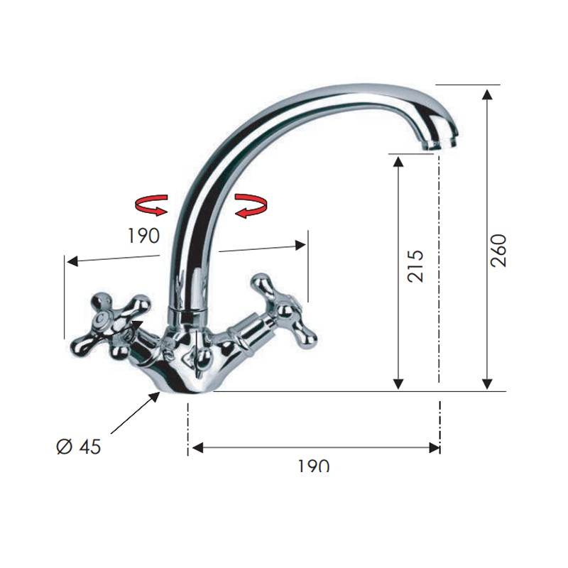 Rubinetto tradizionale lavello con canna alta fusa e scarico - serie liberty Remer 13GLI