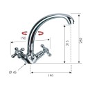 Rubinetto tradizionale lavello con canna alta fusa e scarico - serie liberty Remer 13GLI