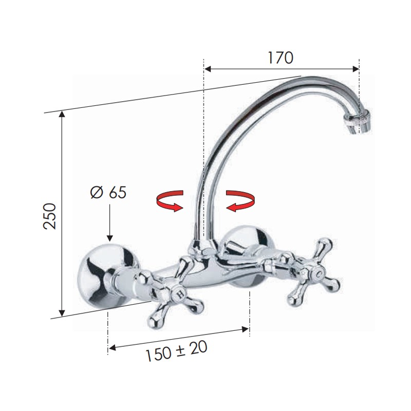 Rubinetto lavello a muro con canna superiore jota - serie liberty Remer 41LIJ