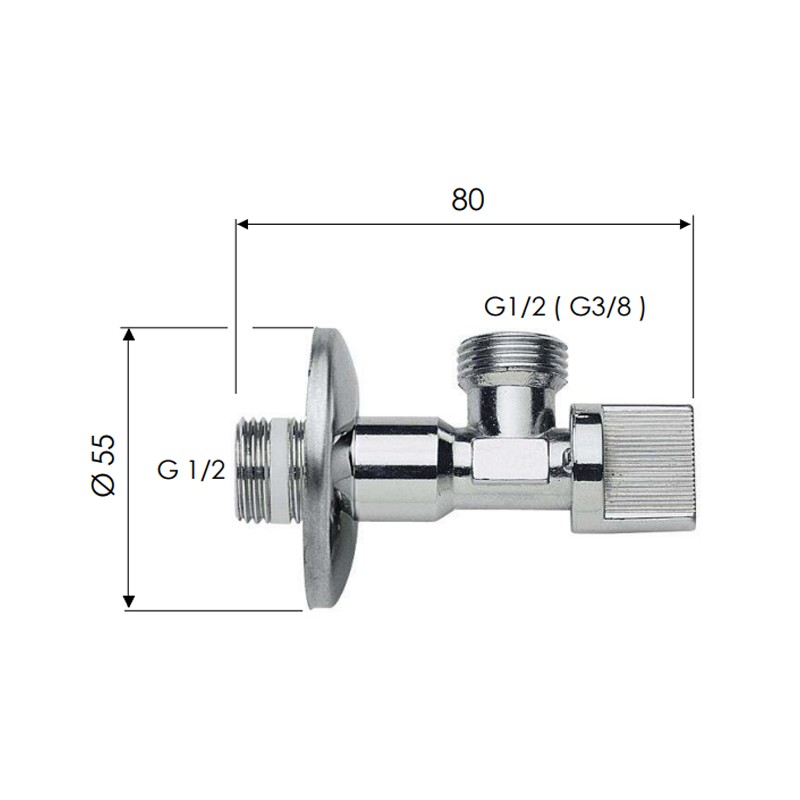 Rubinetto a sfera con guarnizione in ptfe e rosetta 1/2x1/2 Remer 128R1212