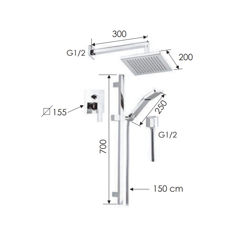 Set doccia quadro moderno - serie wellness qubika Remer Q09S01