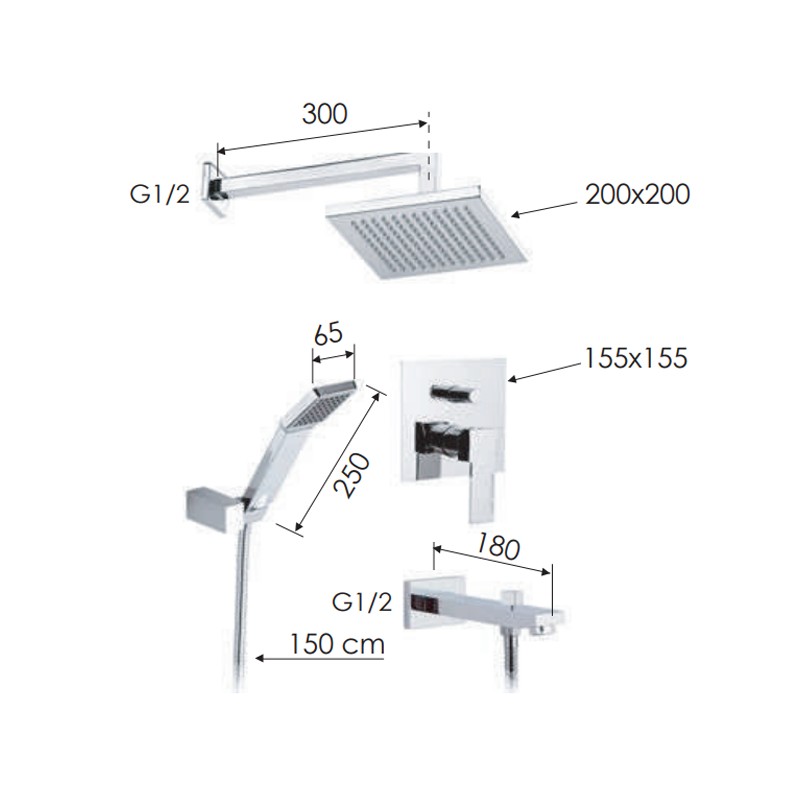 Set doccia all quadro - serie wellness qubika Remer Q09S03