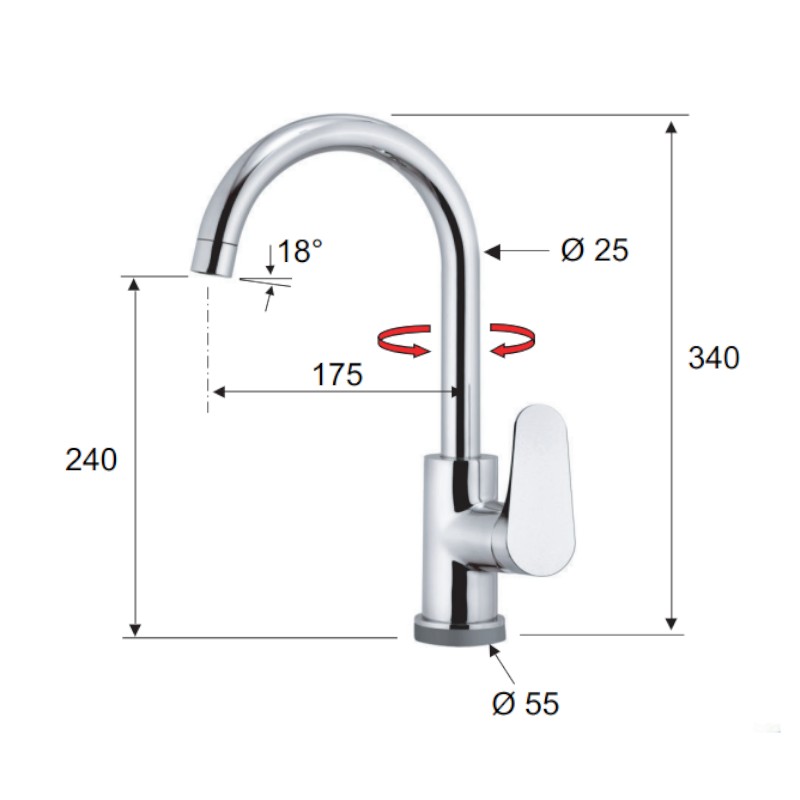 Rubinetto lavello con canna alta a u - serie touch Remer LT72