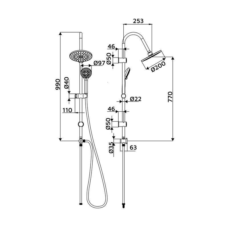 Colonna Doccia Milo con Soffione e Doccetta Tondi 3 Getti Idrobric IC03.0183.01