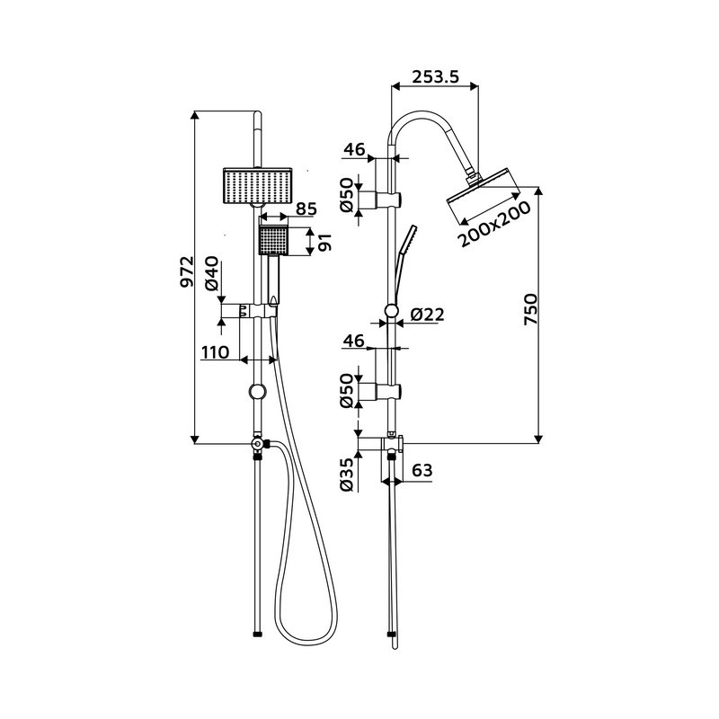 Colonna Doccia Milo con Soffione e Doccetta Quadrati 1 Getto Idrobric IC03.0184.01