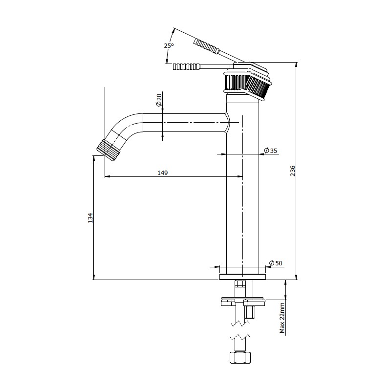 Miscelatore lavabo, altezza media, senza foro sul corpo e senza scarico - serie Atelier Remer AL12A