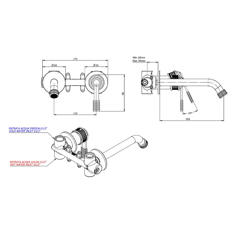 Miscelatore a incasso per lavabo, su due piastre tonde separate - serie Atelier Remer AL15P