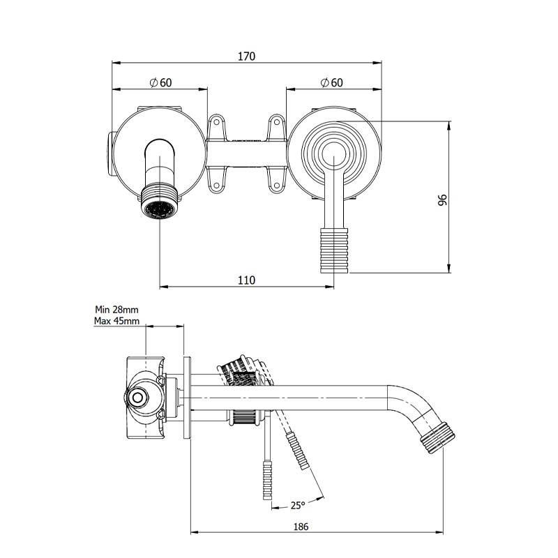 Miscelatore a incasso per lavabo, su due piastre tonde separate bocca 19 cm - serie Atelier Remer AL15PL
