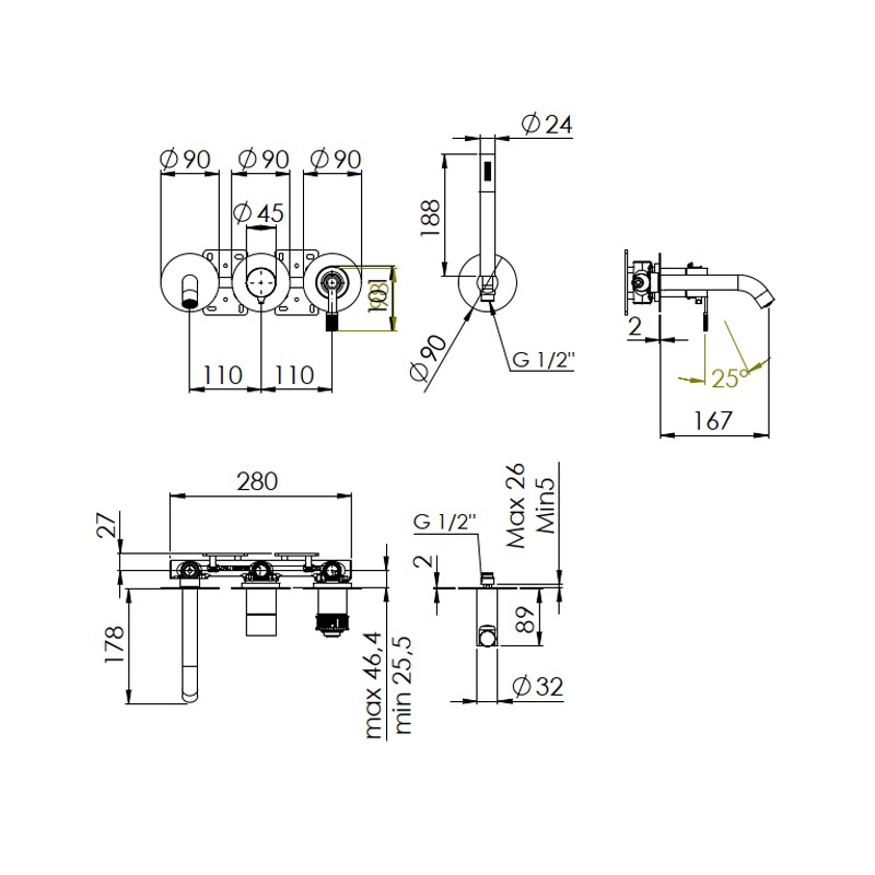 Set incasso vasca a due vie - serie Atelier Remer AL53D2PWB