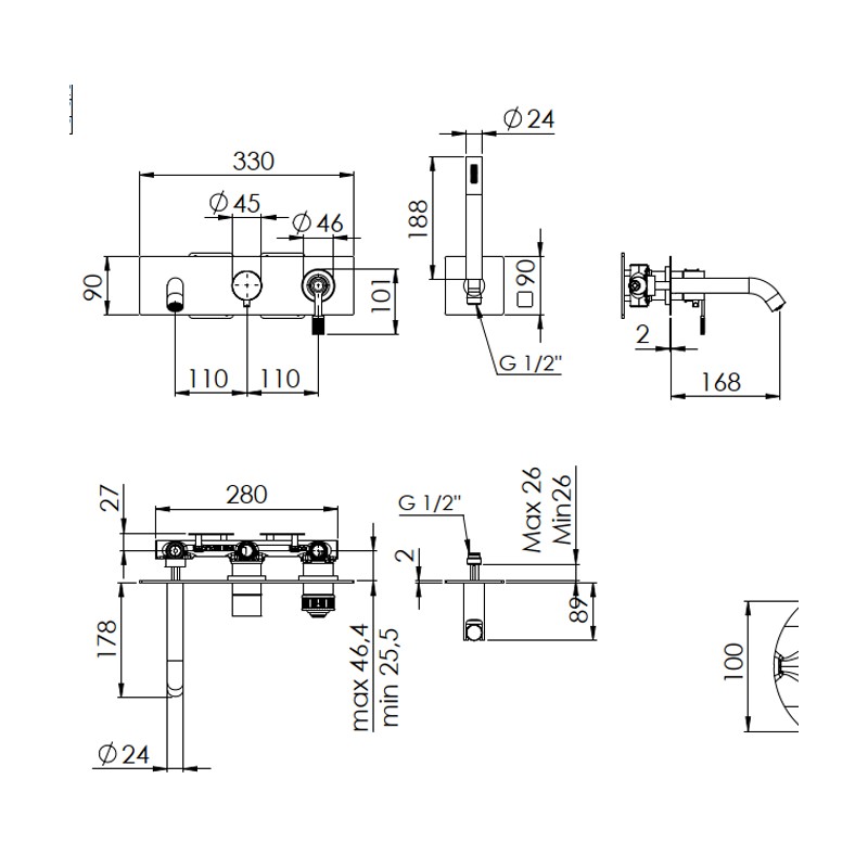 Set incasso vasca a due vie - serie Atelier Remer AL53D2PWB