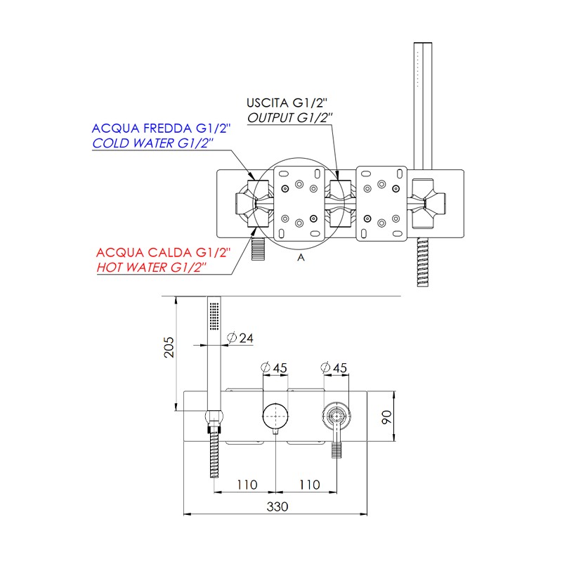Set con miscelatore a incasso e deviatore a 3 vie per vasca o doccia - serie Atelier Remer AL97D3WB