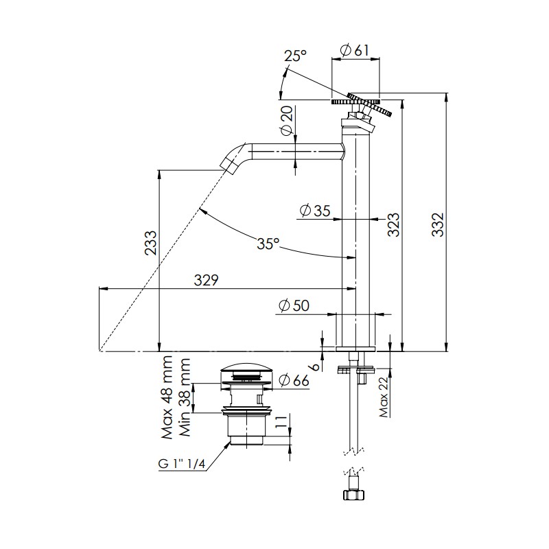 Miscelatore alto lavabo con scarico click-clack e troppo pieno - serie Chrono Remer CH10LXL