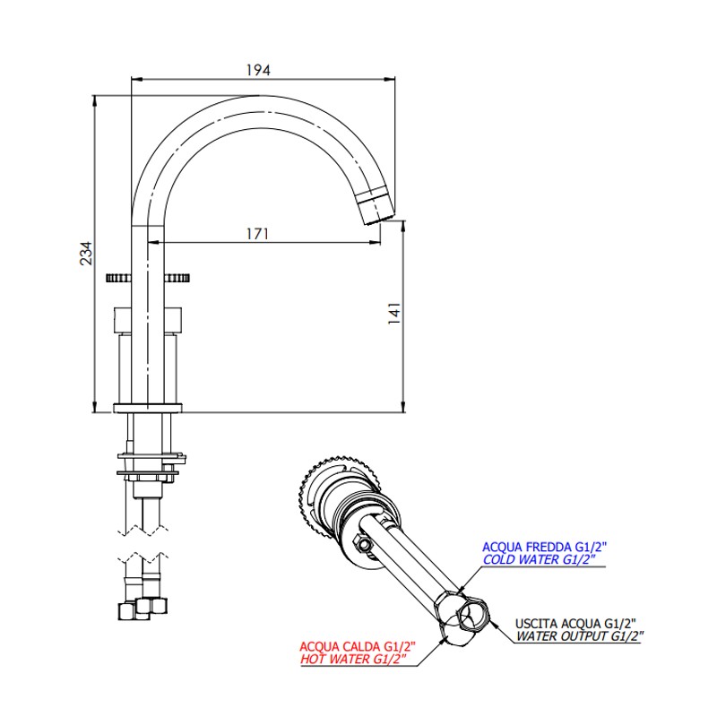Miscelatore per lavabo a due fori senza scarico - serie Chrono Remer CH57 Miscelatore per lavabo a due fori senza scarico - serie Chrono Remer CH57