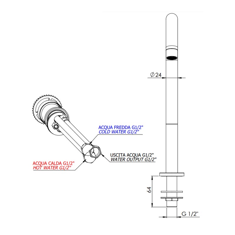Miscelatore per lavabo a due foricon bocca L senza scarico - serie Chrono Remer CH57L