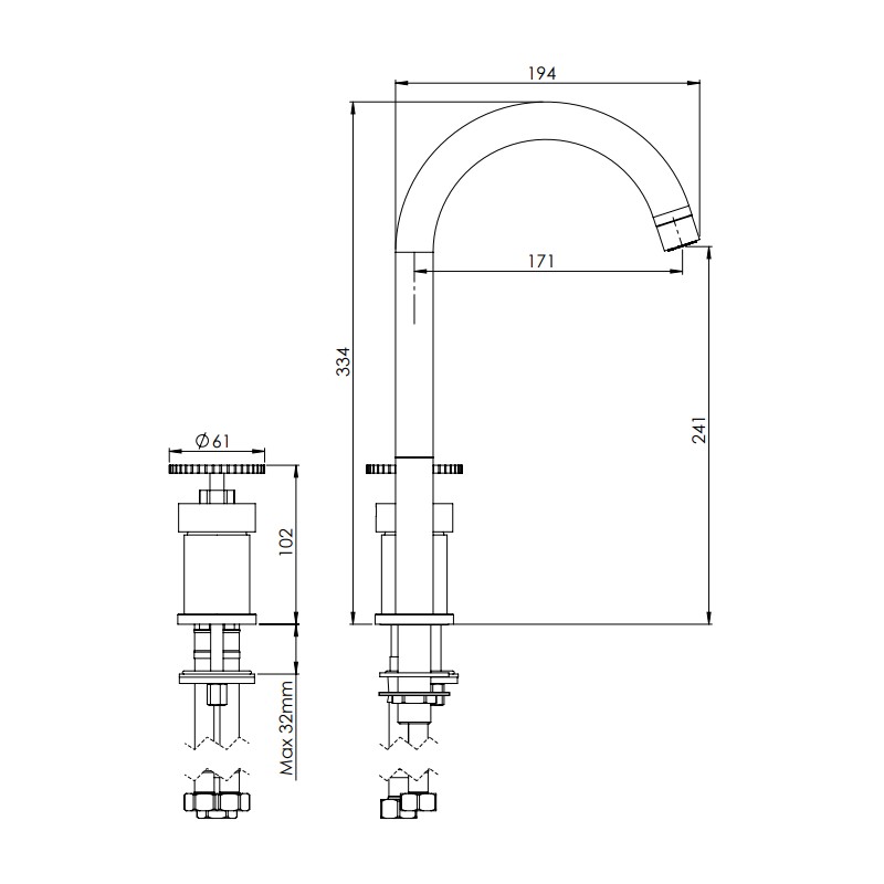 Miscelatore per lavabo a due foricon bocca L senza scarico - serie Chrono Remer CH57L