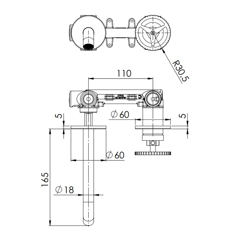 Miscelatore a incasso lavabo, su due piastre tonde bocca 17 cm - serie Chrono Remer CH15P