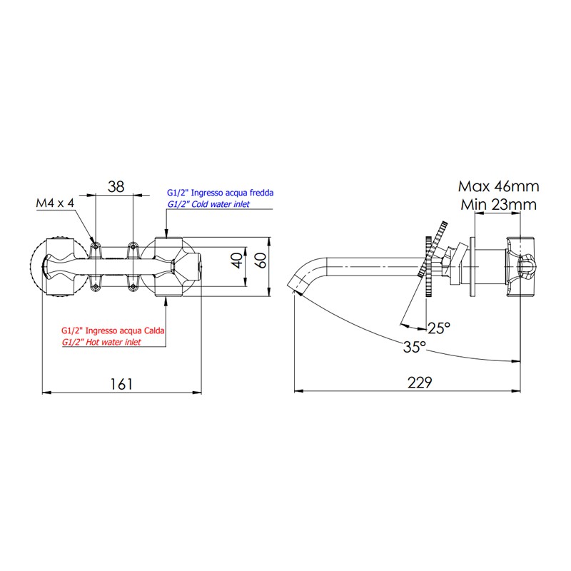 Miscelatore a incasso per lavabo su due piastre tonde bocca 19 cm - serie Chrono Remer CH15PL