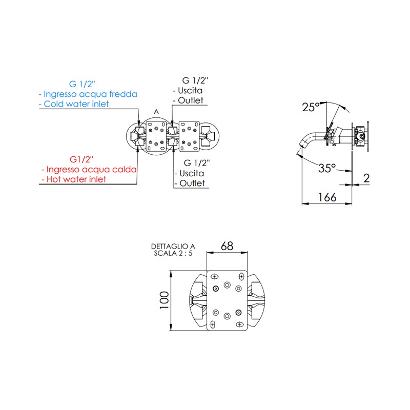 Set miscelatore a incasso a 3 vie per vasca doccia su 3 piastre tonde con deviatore a 3 uscite -serie Chrono Remer CH54D3PWB