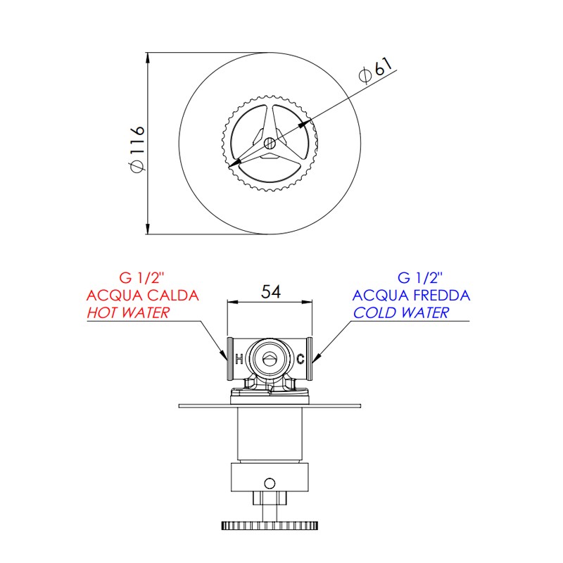 Miscelatore a incasso per vasca o doccia su piastra tonda ultra-piatta - serie Chrono Remer CH30L