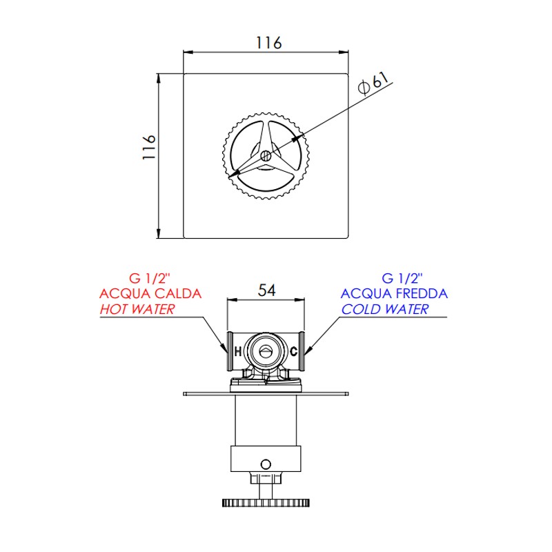 Miscelatore vasca doccia da incasso senza deviatore su piastra quadrata ultra-piatta - serie Chrono Remer CH30Q
