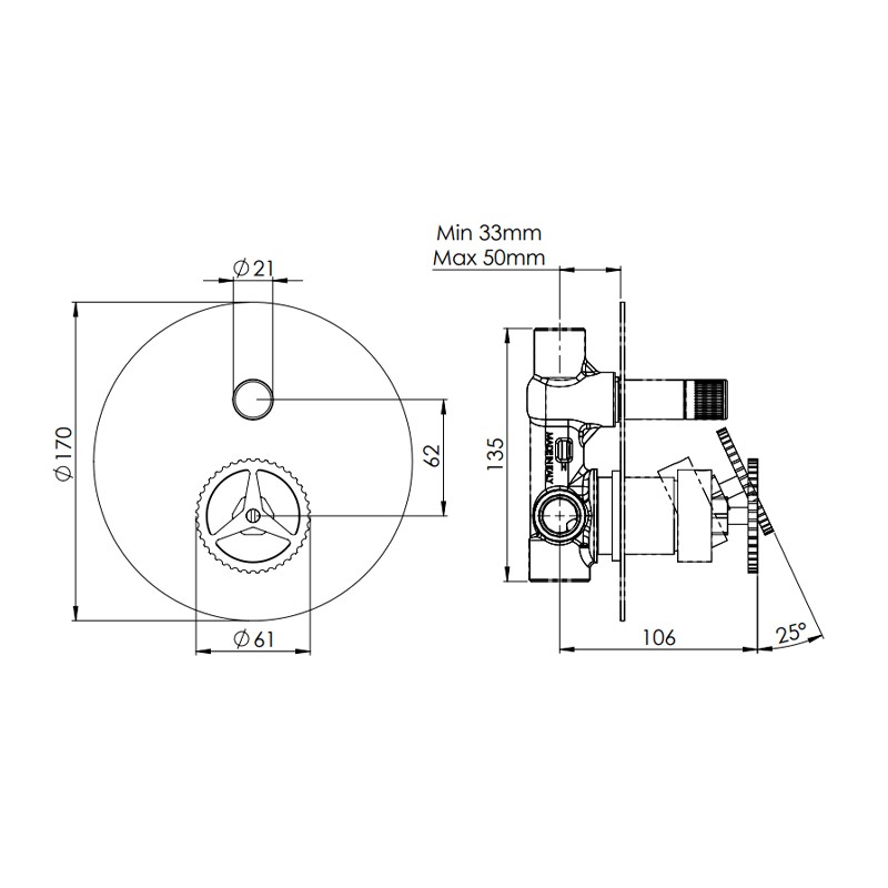 Miscelatore a incasso per vasca doccia con deviatore a 2 vie a vitone ceramico - serie Chrono Remer CH09HL