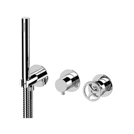 Set miscelatore a incasso a 2 vie per vasca o doccia su 3 piastre tonde con deviatore a 2 uscite - serie Chrono Remer CH97D2PWB