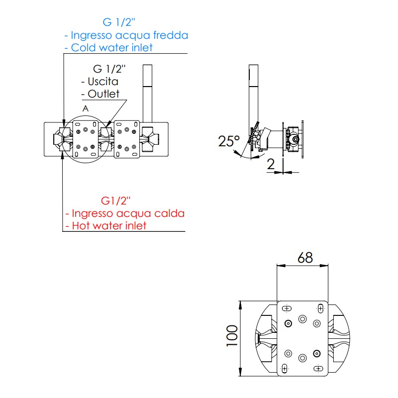 Set miscelatore a incasso a 2 vie per vasca o doccia su piastra rettangolare - serie Chrono Remer CH97D2WB