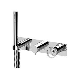 Set miscelatore a incasso a 3 vie per vasca doccia su piastra rettangolare ottone cromato - serie Chrono Remer CH97D3WB