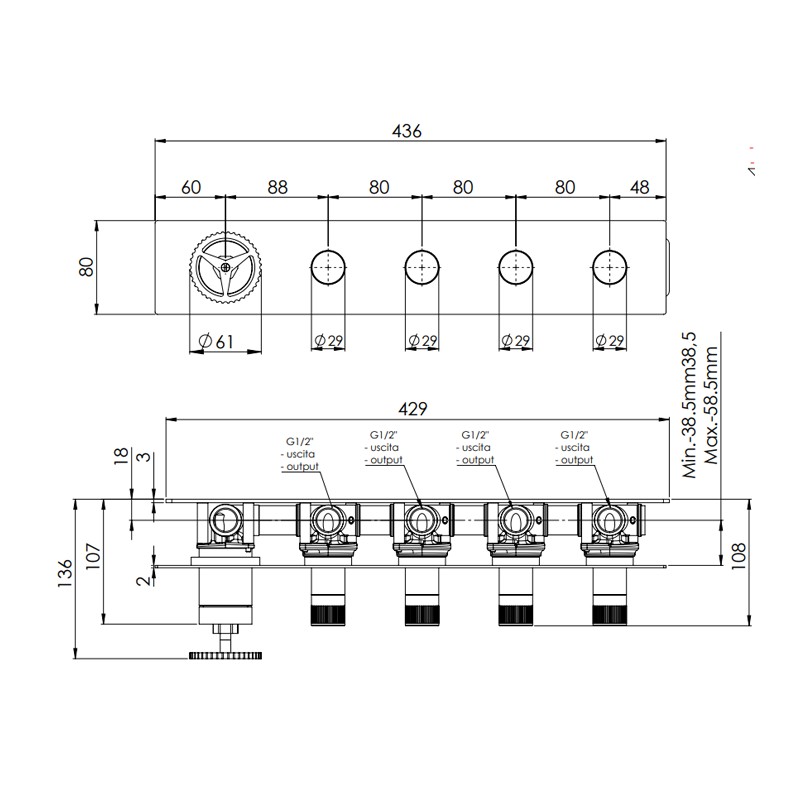 Miscelatore a incasso a 4 vie per vasca o doccia con deviatore singolo a vitone ceramico - serie Chrono Remer CH98D4WB