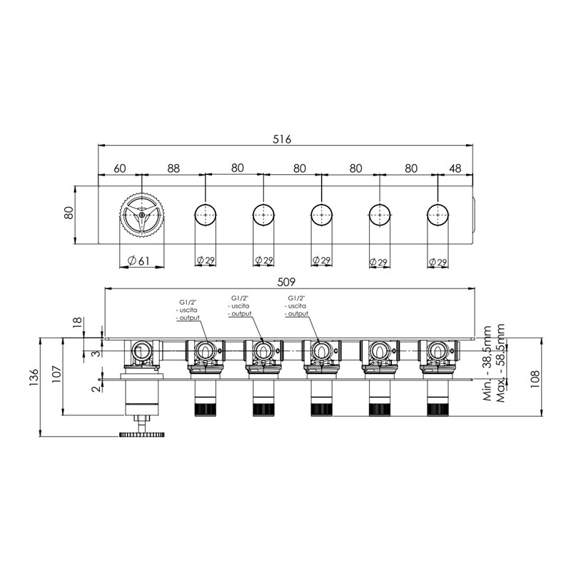 Miscelatore a incasso a 5 vie per vasca o doccia - serie Chrono Remer CH98D5WB