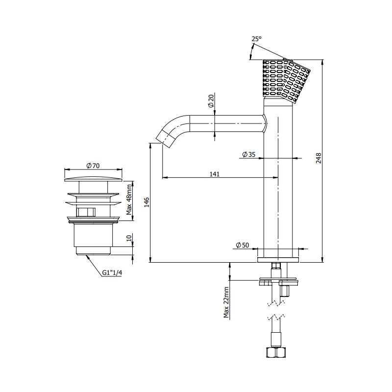 Miscelatore per lavabo altezza media senza foro sul corpo con scarico click-clack - serie Celebrity Remer CEC10ACC