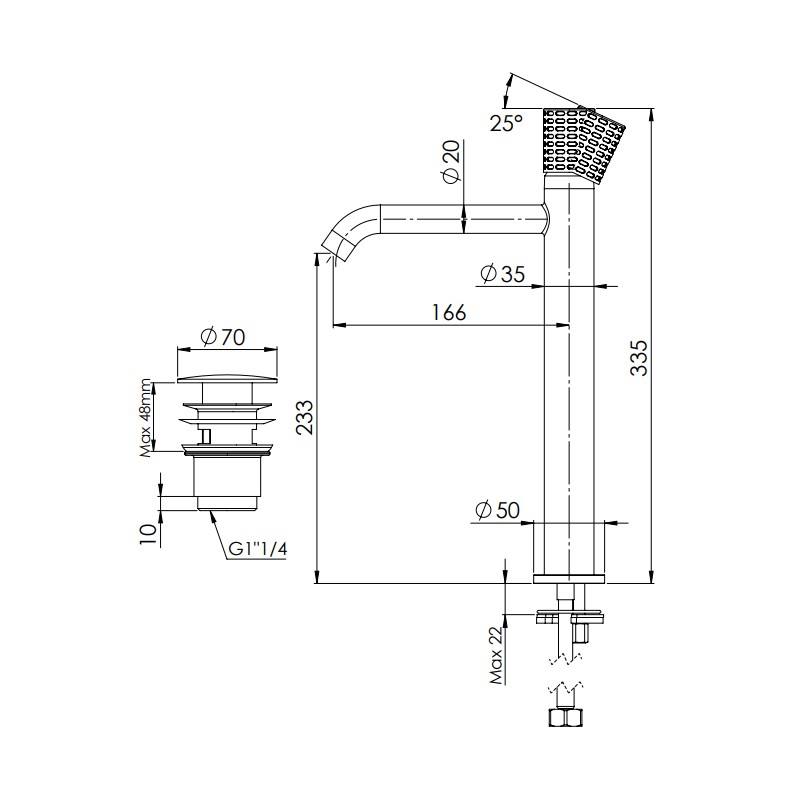 Miscelatore alto per lavabo con scarico click-clack e troppo pieno - serie Celebrity Remer CEC10LXL Miscelatore alto per lavabo con scarico click-clack e troppo pieno - serie Celebrity Remer CEC10LXL