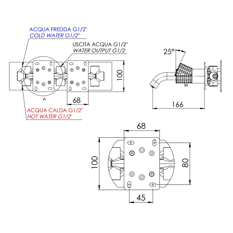 Set miscelatore a incasso a 2 vie per vasca/doccia con deviatore a 2 uscite e bocca a muro - serie Celebrity Remer CEC54D2WB