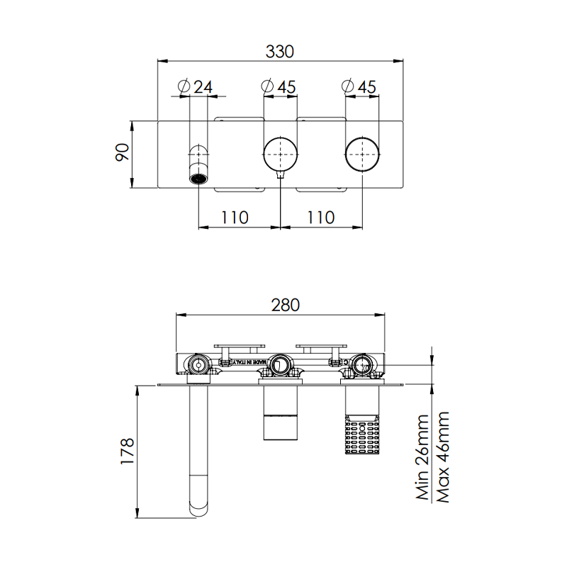 Set miscelatore a incasso a 2 vie per vasca/doccia con deviatore a 2 uscite e bocca a muro - serie Celebrity Remer CEC54D2WB
